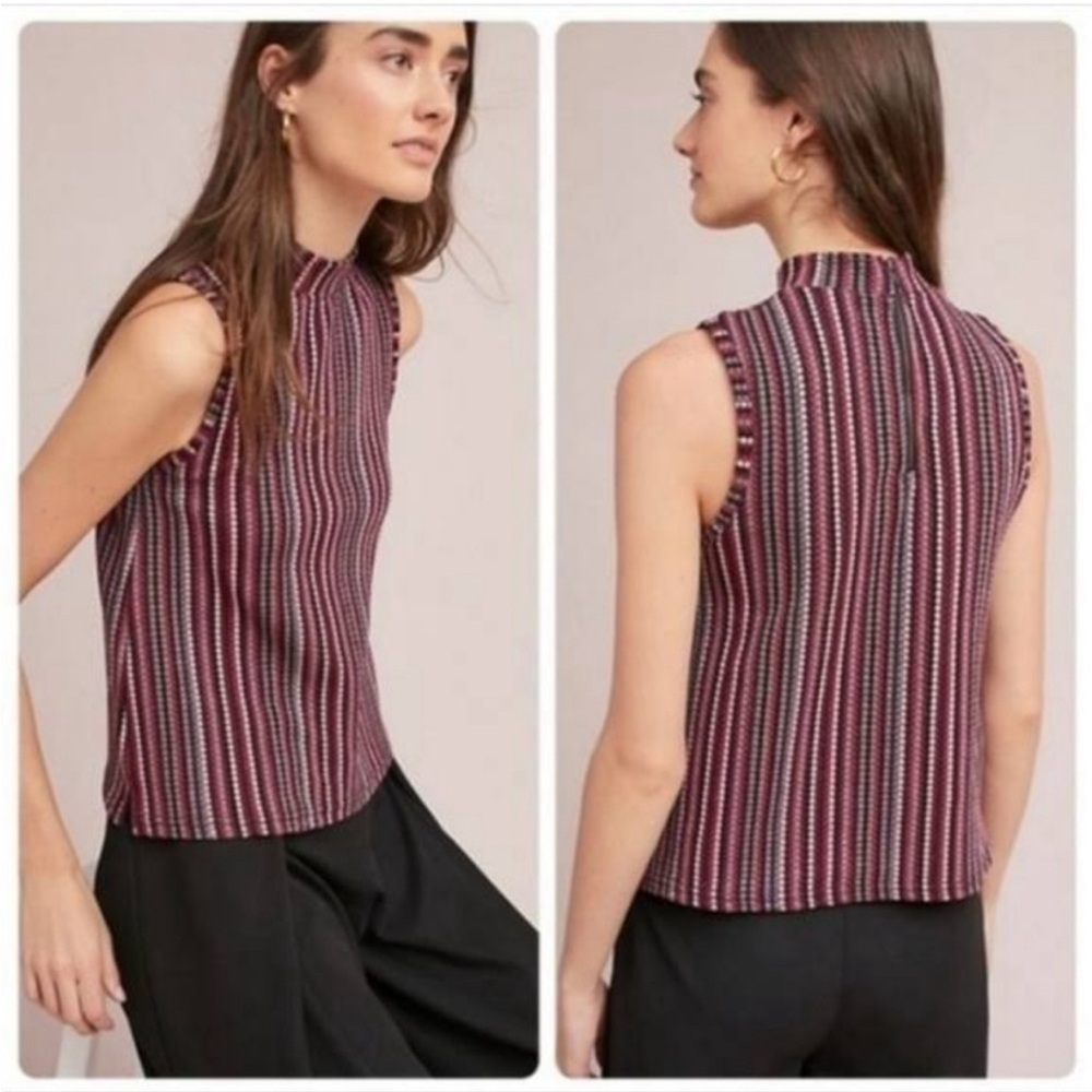 Anthropologie Postmark Textured Dot Mockneck Tank